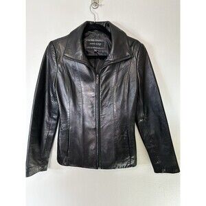 Anne Klein Genuine Leather Black Small Coat